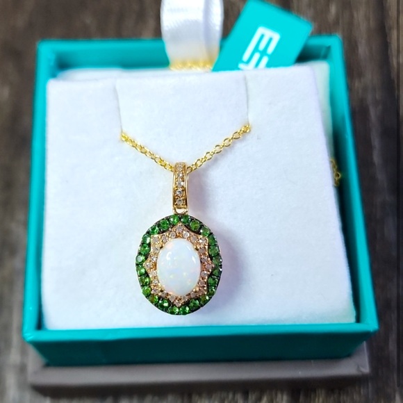 EFFY Opal Diamond & Tsavorite 14kt Gold Pendent, Like New, box & tags included - Picture 2 of 2